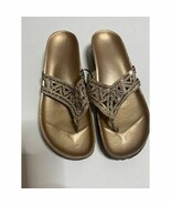 Italian Shoemakers gold &amp; glitter thong footbed sandals size 9 Cork sole... - $26.46 CAD