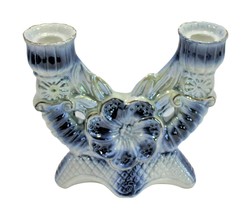 Vintage Ceramic Iridescent Blue Candelabra Brazil 7&quot; Lustreware - £19.32 GBP