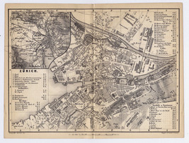 1879 Original Antique City Map Of Zürich / Zurich / Switzerland - £26.88 GBP
