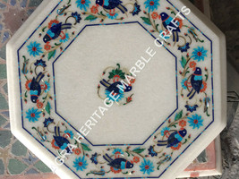 Marvelous Marble Octagon Bedroom Table Top Turquoise Multi Inlay Bird Arts H5394 - £301.47 GBP+