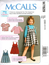 McCall&#39;s M7829 Toddler Girls Size 2 to 5 Tops and Dresses Uncut Sewing Pattern - £10.28 GBP