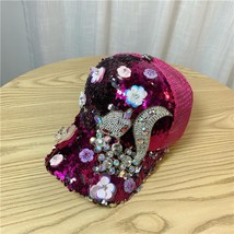 Summer Personality Rhinestones Foxes Flowers Baseball Caps Women&#39;s Sequins Mesh  - £20.87 GBP