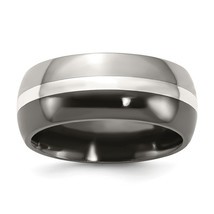 Titanium Black Ti with Silver Inlay 9mm Polished Band TB393 - £78.61 GBP