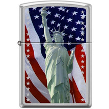 Zippo Lighter -  Statue of Liberty w/ Flag Satin Chrome - 854845 - $29.07