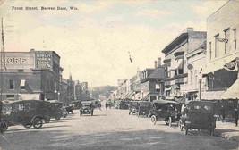 Front Street Cars Beaver Dam Wisconsin 1921 postcard - $7.87