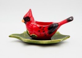Yankee Candle Cardinal On Leaf 6.5 Inch Tea Light Holder Bird Christmas 1179196 - £8.80 GBP