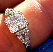 Earth mined Emerald cut Diamond Deco Engagement Ring Antique Platinum Solitaire - £9,428.80 GBP