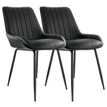 Elama 2 Piece Faux Leather Tufted Chair in Black with Black Metal Legs - £159.61 GBP