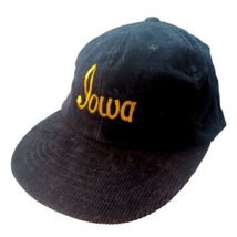 Vtg Black Corduroy Embroidered Iowa Spellout Snapback Hat - £11.63 GBP