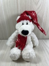 Princess Soft Toys white plush teddy polar bear red snowflake winter hat scarf - $13.50