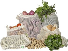 Reusable Mesh Produce Bags 100% Organic Cotton 6 Bags (2M/2L/2XL) Unblea... - £11.30 GBP