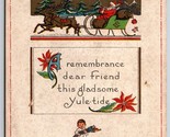 Santa On Sleigh Arts and Crafts Merry Christmas Embossed DB Postcard K9 - $15.79