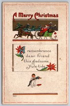 Santa On Sleigh Arts and Crafts Merry Christmas Embossed DB Postcard K9 - £12.38 GBP