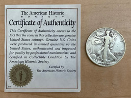 1942 Walking Liberty Half Dollar .90 Silver with COA - £14.24 GBP