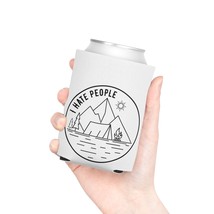 Camping Can Cooler - Black and White Line Drawn Wilderness Scene &quot;I Hate... - £9.85 GBP