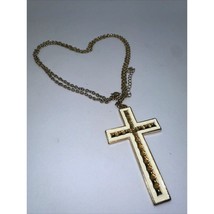 Cross Necklace Vtg White Enamel Gold Tone Rope Chain 28” - $13.10