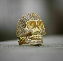 0.95Ct Round Brilliant Cut VVS1/D Diamond Skull Pinky Ring 14k Yellow Gold Over - £111.88 GBP