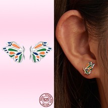 Bamoer Fashion Butterfly Ear Studs for Women 925 Silver Colorful Animal Piercing - £16.39 GBP