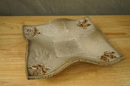 Studio Art Pottery Fall Maple Leaf Crackle Glaze Candle Console Table Tray - $34.59