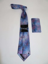Men's Stacy Adams Tie and Hankie Set Woven Silky #Stacy61 Blue Paisley image 2