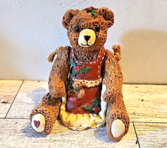 Vintage 80s Christmas Bear Resin Figurine Shelf Sitter Hinged with Jute - £22.34 GBP