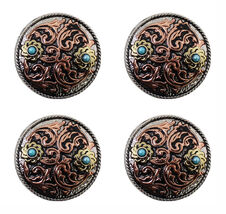 Set of 4 Screw Back 1-1/4&quot; Three-Tone Engraved Turquoise Stone Conchos C... - $459.21 MXN