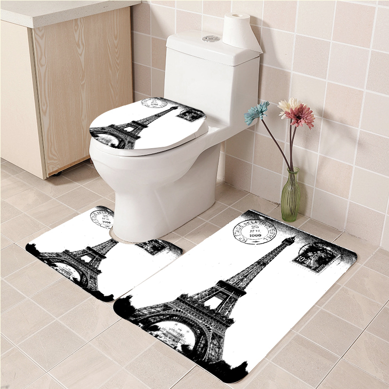 3Pcs/set Eiffel Tower 02 Bathroom Toilet Mat Set Anti Slip Bath Mat deco... - $33.29+