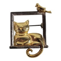 Vintage Cat window sill bird nap  brooch / pin - £12.88 GBP