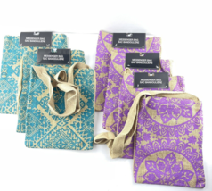 Jute Messenger Gift Party Bags Lot of 7 Mandala Design Purple and Teal Blue - £22.96 GBP