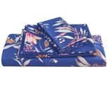 Navy Blue Floral Print Sheet Set Queen, Botanical Soft Microfiber Beddin... - £34.44 GBP