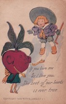 Beet Head Girl Boy Romance Beet of Our Hearts Anthropomorphic 1912 Postcard E01 - £4.71 GBP