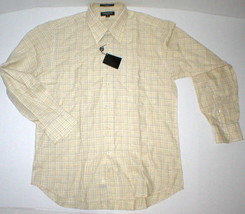 New Mens L NWT Guy Laroche Homme France Designer Shirt Yellow Brown Linen Plaid - £141.62 GBP