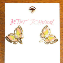 Betsey Johnson Butterfly Faux Pearl And CZ Earrings, NWT - $27.49