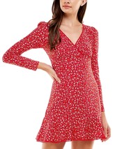 City Studios Juniors&#39; Lace-Trim Puff-Shoulder Dress Red Cream-LARGE - $21.97