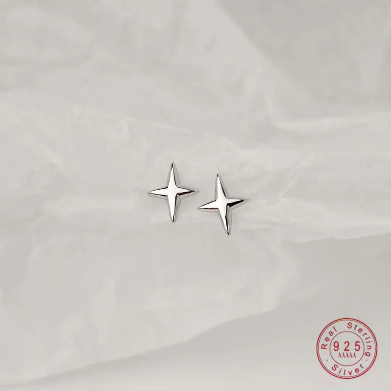 S925 Sterling Silver Simple Stars Stud Earrings Women Fashion Temperament Party  - $15.08