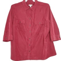 Croft &amp; Barrow Womens Size 1X Blouse Button Front 3/4 Sleeve Pockets Red - $12.97