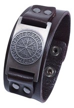 Vegvisir Bracelet Leather Cuff Viking Icelandic Magic Stave Compass Rune Sigil - £8.01 GBP