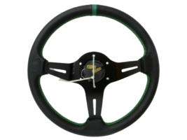 Steering Wheel 3 Spoke Racing Style Leather Green Stitching WHorn Button... - £119.46 GBP