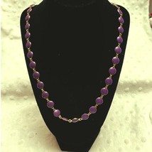 Vintage Gold Tone Double Sided Purple Disc 15&quot; Beaded Necklace  - $15.79