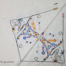Vintage Hand Embroidery Table Cloth 36x42 Inch Blue Pink Orange Black - $409.66 MXN