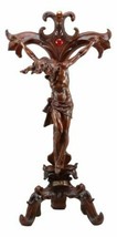 Faux Mahogany Wood Finish Large Jesus Christ Crucifix With Stand Statue 23&quot;Tall - £69.53 GBP