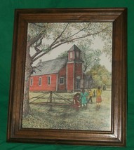 Vtg American Country School House Teacher Student Litho Art Etching Bicknell Kid - £86.99 GBP