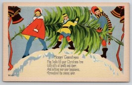 Christmas Art Deco Ladies Tree Poem Bells Colorful Greetings Postcard U26 - $29.95