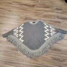 Fantastic Fawn Poncho Shirt Women's S Oversized Sweater Grey Tribal Frin... - $14.84