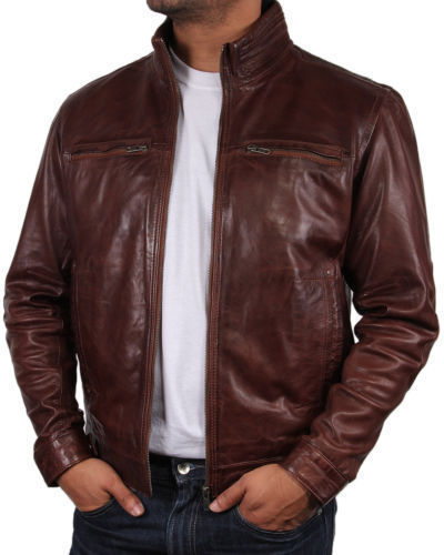 MENS BIKER LEATHER JACKET, MEN BROWN MOTORCYCLE JACKET, REAL LEATHER JACKET