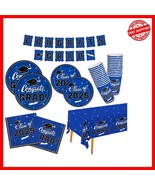 Complete 25-Piece Graduation Dinnerware Set - Eco-Friendly Blue Disposab... - $60.59 CAD