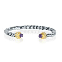 Sterling Silver Gold Plated 8mm Double Amethyst and Clear CZ Ends Rope Bangle - £123.97 GBP
