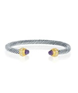 Sterling Silver Gold Plated 8mm Double Amethyst and Clear CZ Ends Rope B... - $214.37 CAD