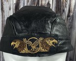 Black Leather Skull Cap w/ Eagles - Size Large - £11.40 GBP