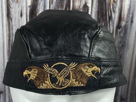 Black Leather Skull Cap w/ Eagles - Size Large - £11.35 GBP